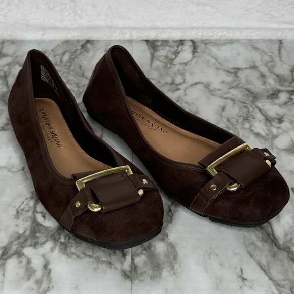 Christian Siriano for Payless Daphne Brown‎ Faux Leather Buckle Flats- Sz 6 - Picture 1 of 10